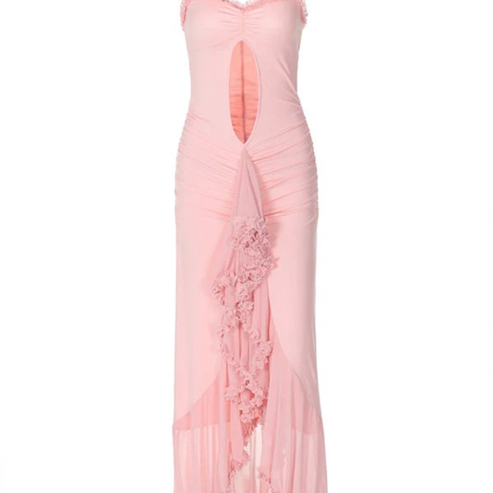 PrettyLittleThing Pink Floral Applique Maxi Dress